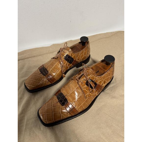David Eden Shoes Mens Size 9 Brown Atlas Genuine Alligator Lace Up Square Toe main image 12